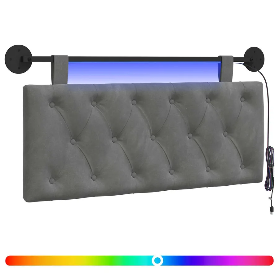 Tête de lit suspendue Avec lumière LED Gris foncé Velours - 2
