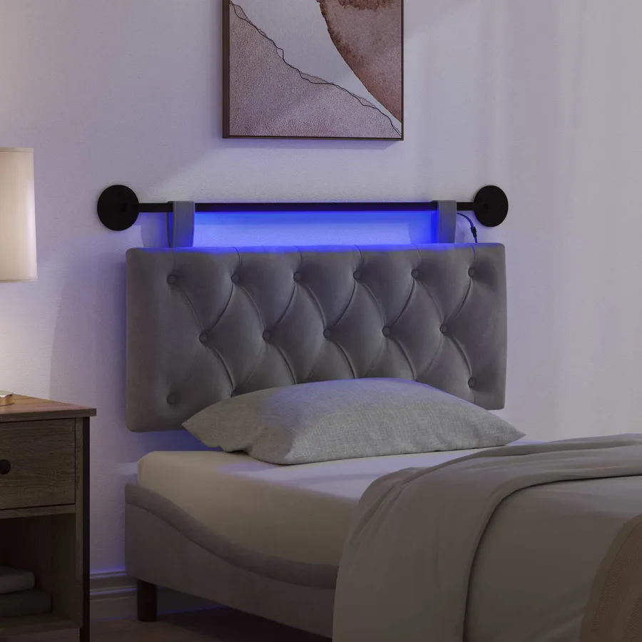 Tête de lit suspendue Avec lumière LED Gris foncé Velours - 5