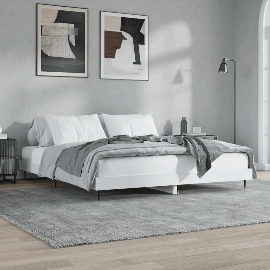 Cadre de lit sans matelas blanc 200x200 cm bois d'ingénierie - 4