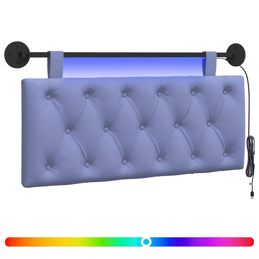 Tête de lit suspendue Avec lumière LED Bleu denim Tissu - 2
