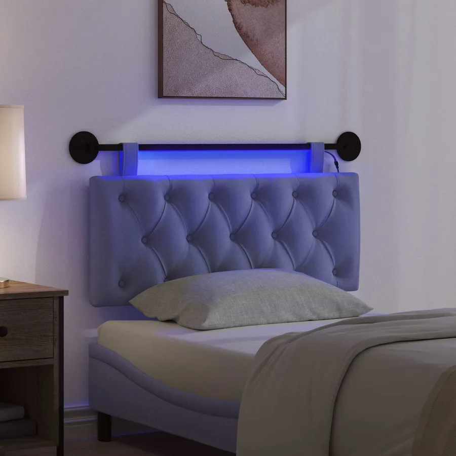 Tête de lit suspendue Avec lumière LED Bleu denim Tissu - 5