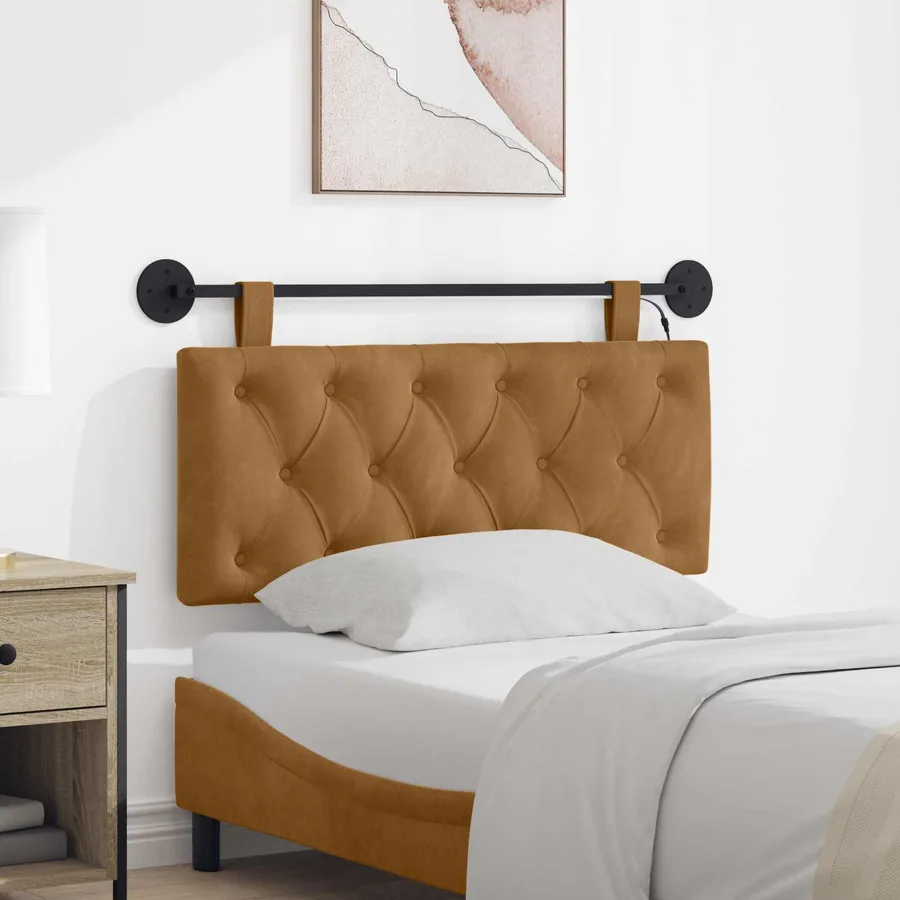 Tête de lit suspendue Avec lumière LED Marron Velours