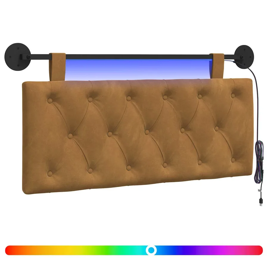 Tête de lit suspendue Avec lumière LED Marron Velours - 2