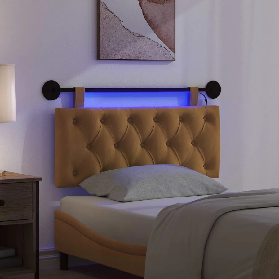 Tête de lit suspendue Avec lumière LED Marron Velours - 5