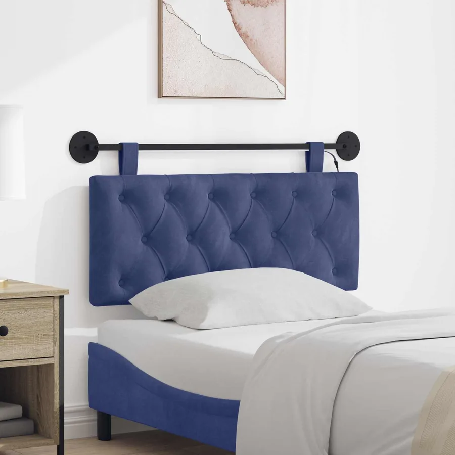 Tête de lit suspendue Avec lumière LED Bleu police Velours
