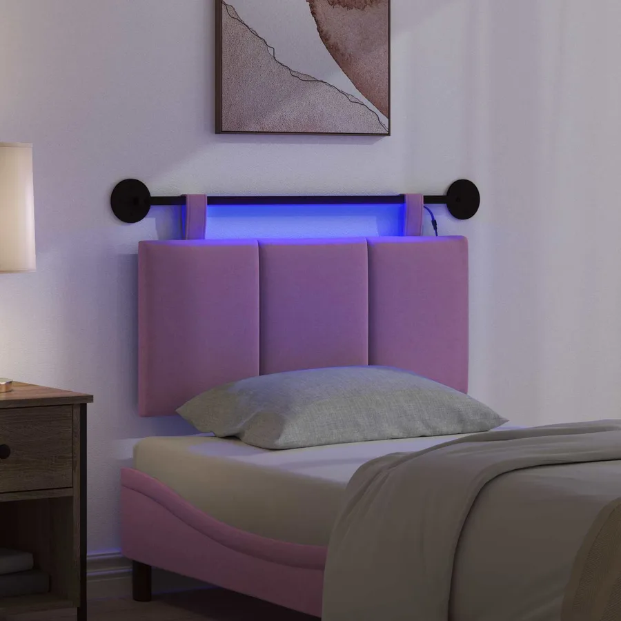 Tête de lit suspendue Avec lumière LED Rose Tissu - 5