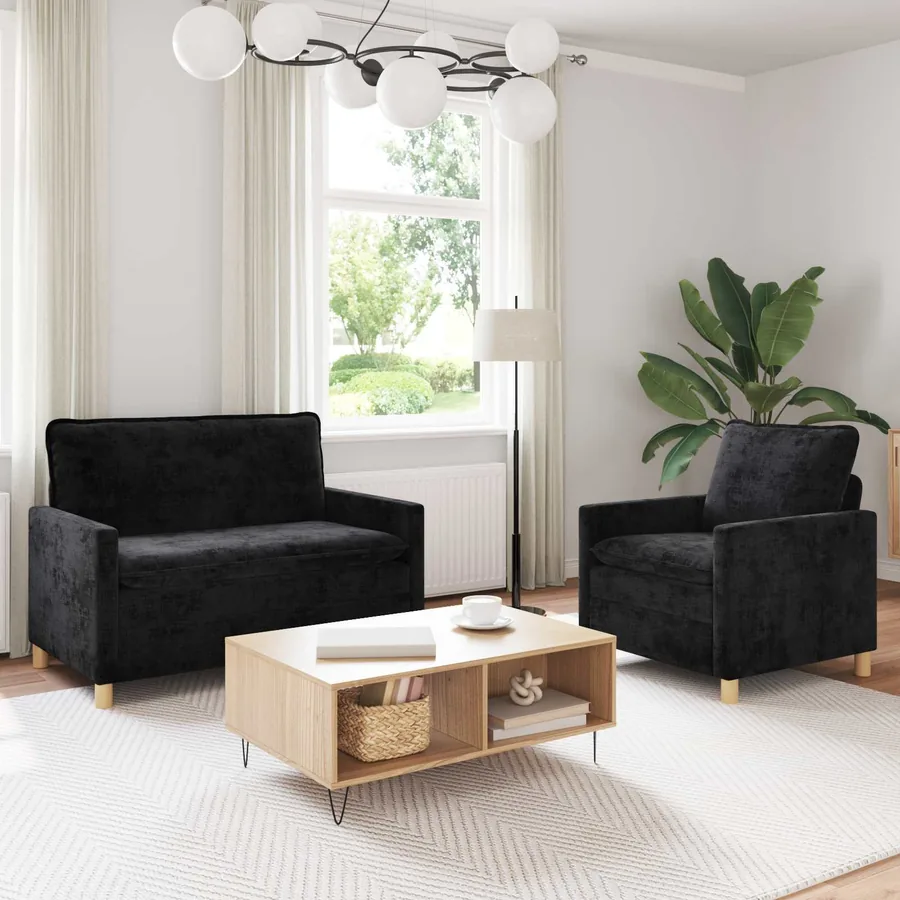 Ensemble de Canapés 2 pcs Noir Polyester