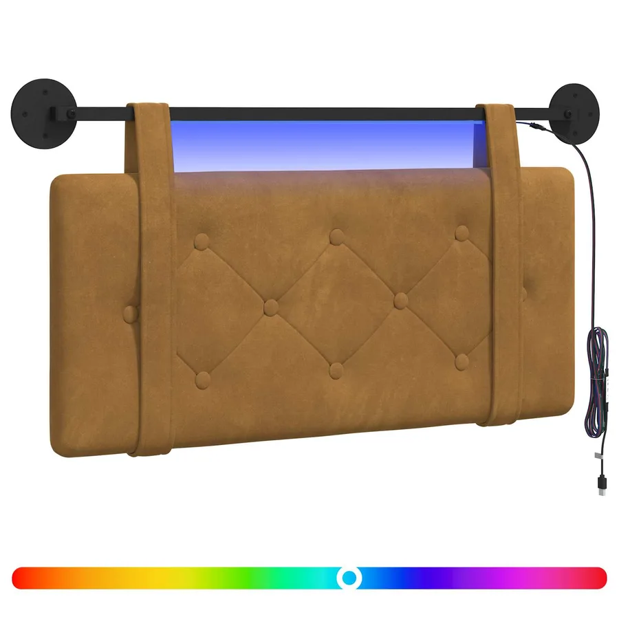 Tête de lit suspendue Avec lumière LED Marron Velours - 2