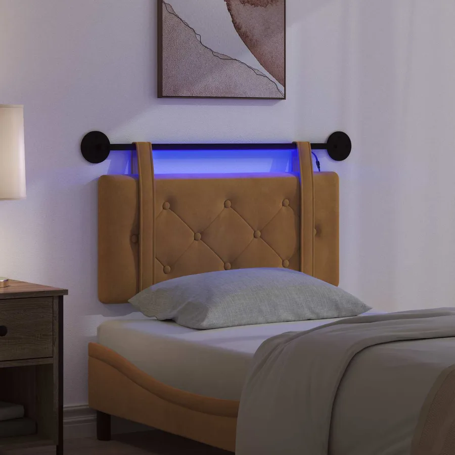Tête de lit suspendue Avec lumière LED Marron Velours - 5