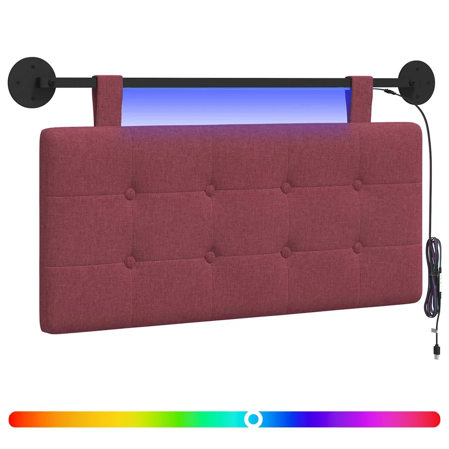 Tête de lit suspendue Avec lumière LED Bordeaux Tissu - 2