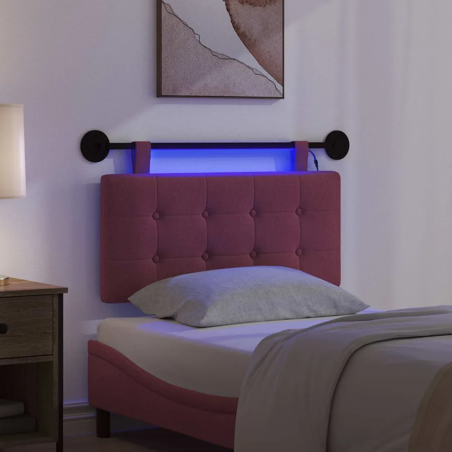 Tête de lit suspendue Avec lumière LED Bordeaux Tissu - 5