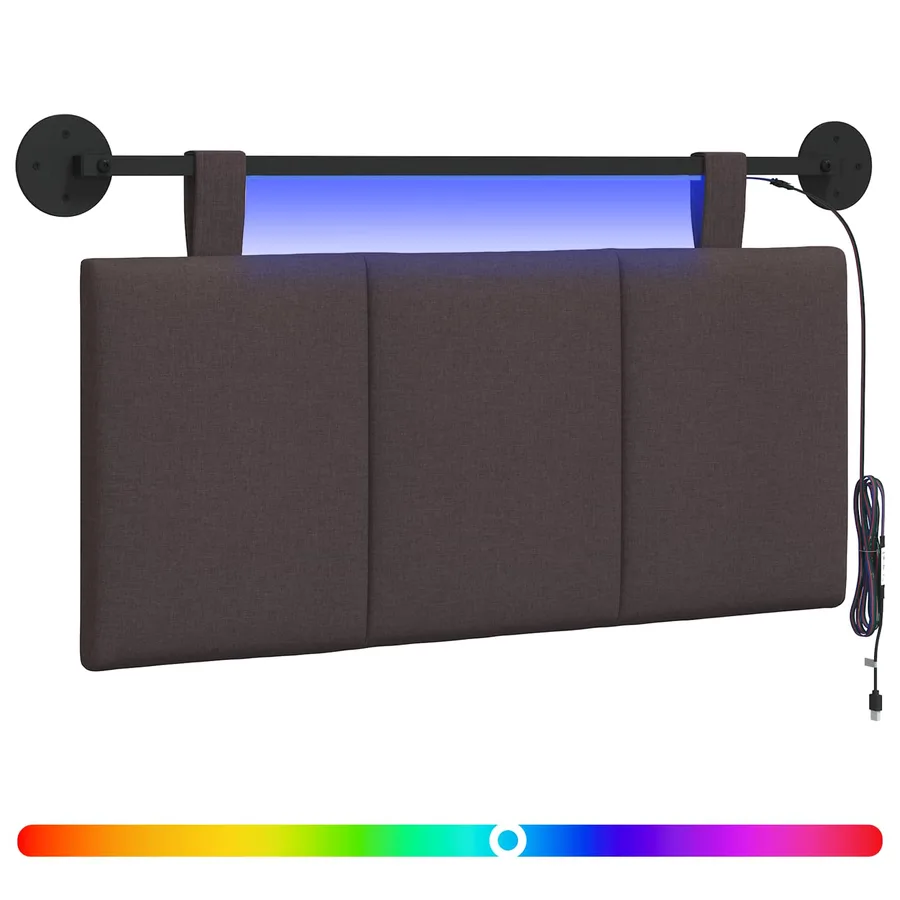 Tête de lit suspendue Avec lumière LED Marron foncé Tissu - 2