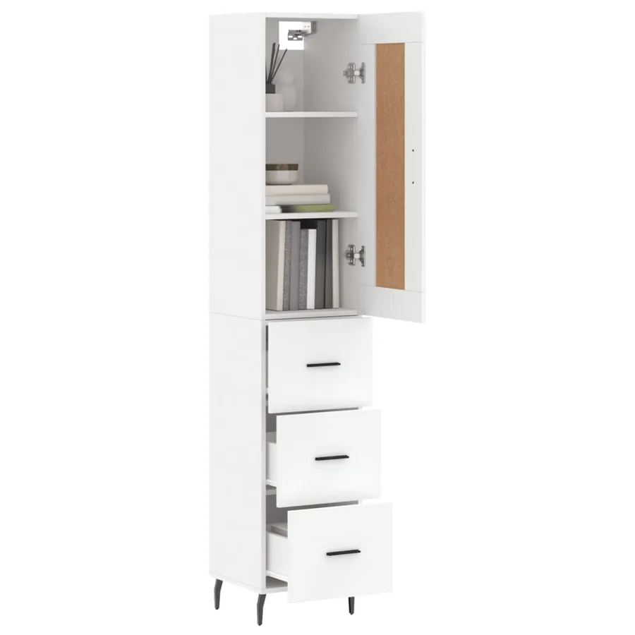 Buffet haut Blanc 34,5x34x180 cm Bois d'ingénierie - 3