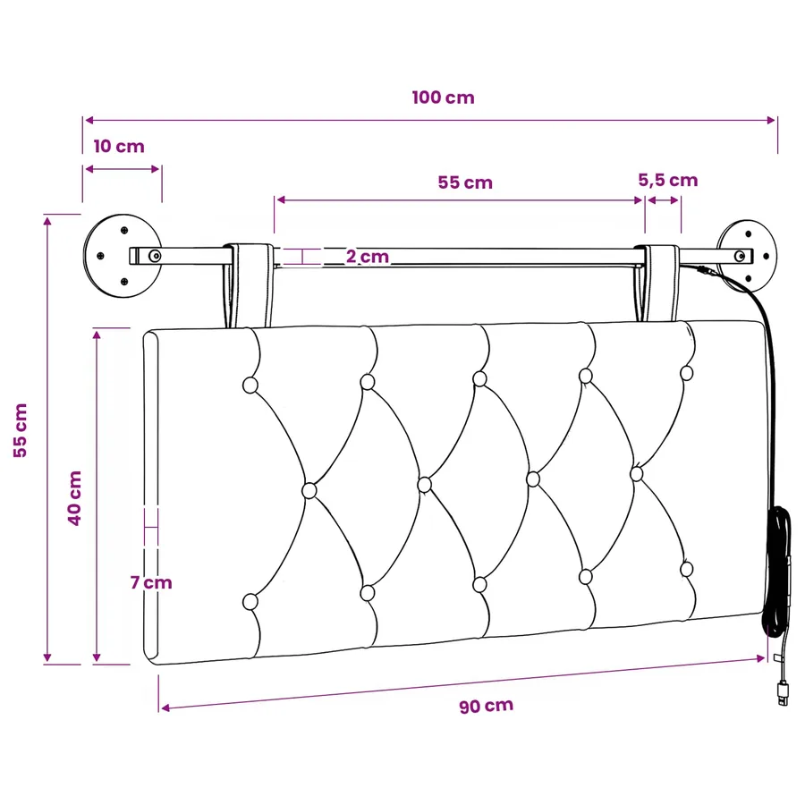 Tête de lit suspendue Gris nuage Tissu - 13