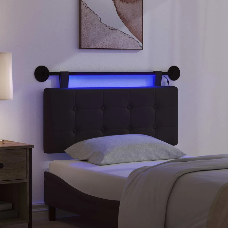 Tête de lit suspendue Avec lumière LED Noir Simili cuir - 5