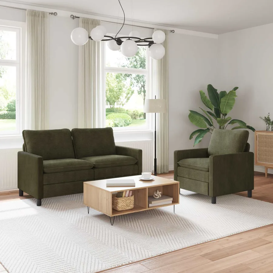Ensemble de Canapés 2 pcs Vert Polyester