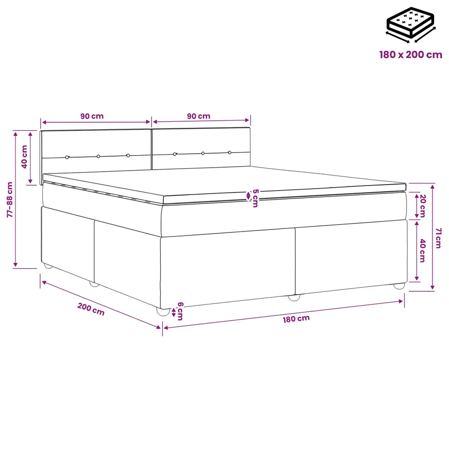 Lit boxspring avec matelas Crème 180 x 200 cm Tissu - 10