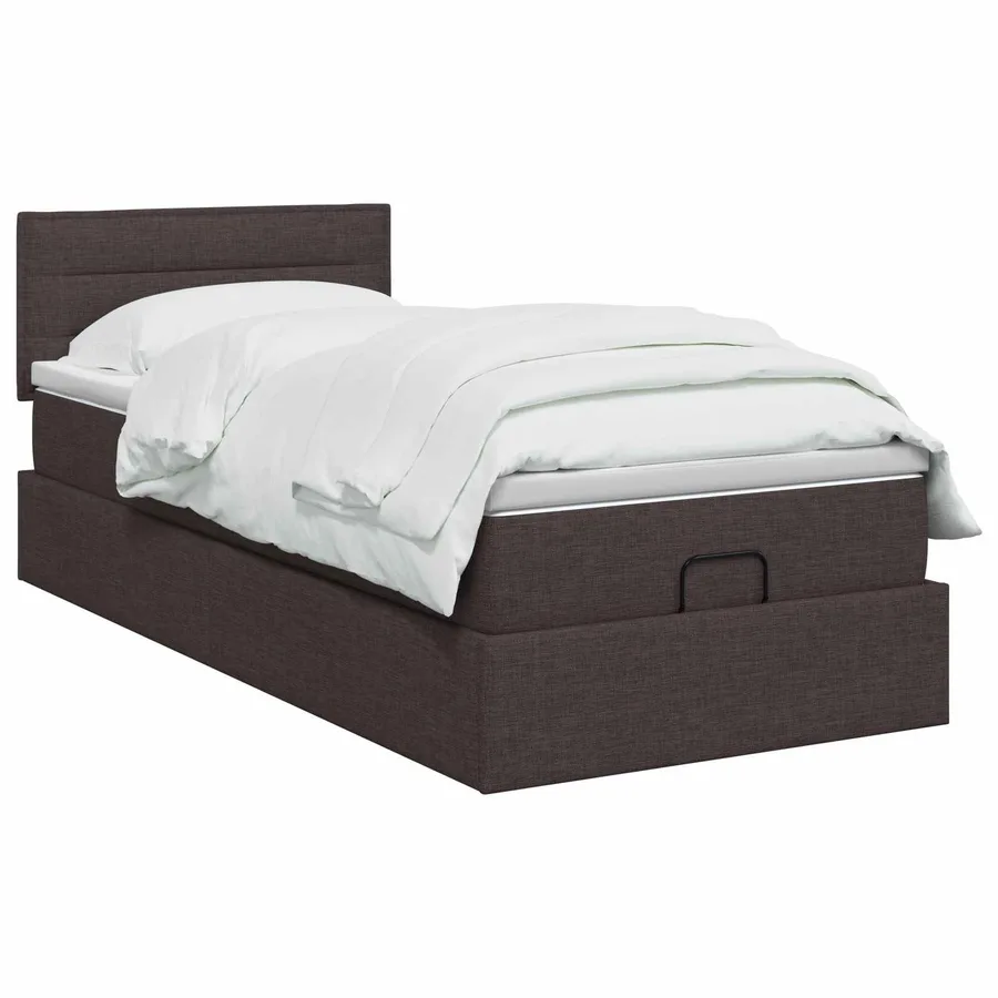 Lit ottoman avec matelas Marron foncé 90 x 200 cm Tissu - 2