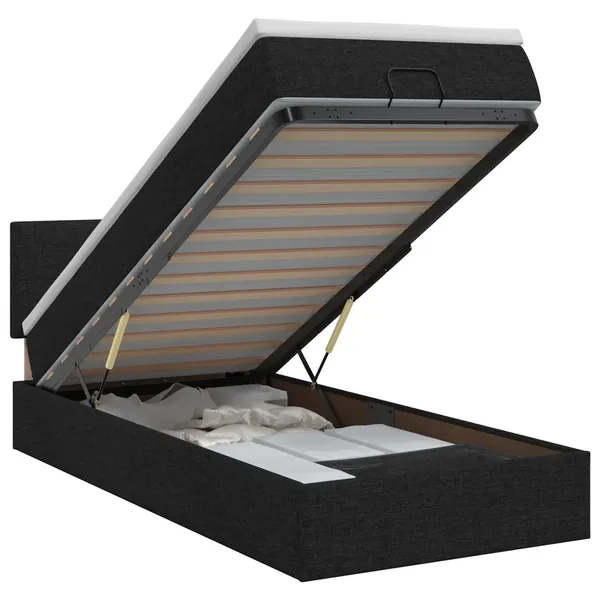Lit ottoman avec matelas Noir 100 x 200 cm Tissu