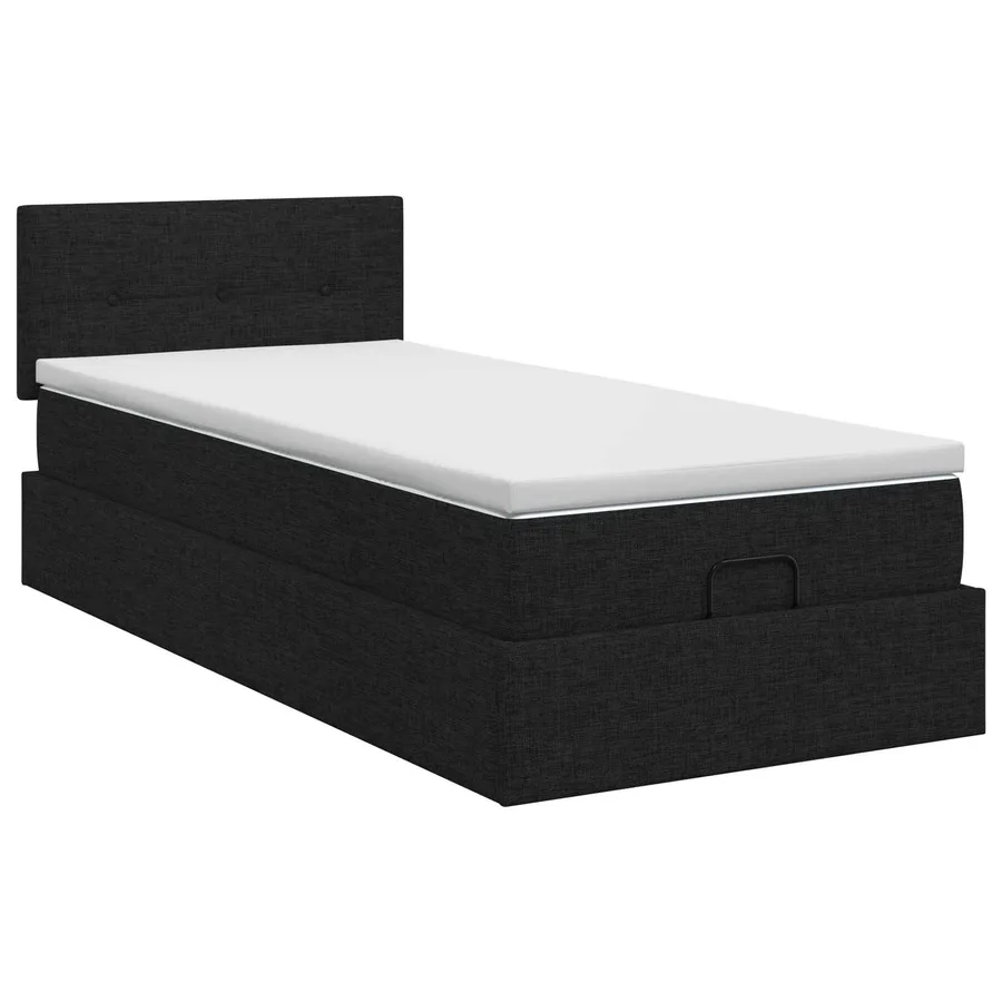 Lit ottoman avec matelas Noir 100 x 200 cm Tissu - 3