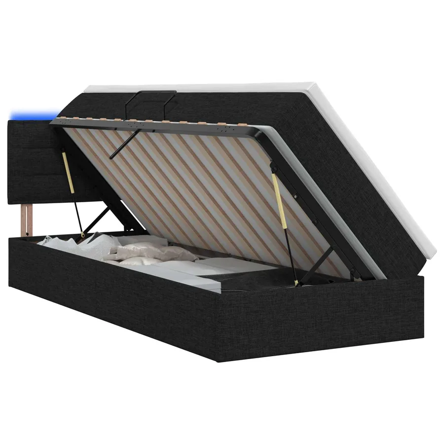 Lit de rangement LED avec matelas Noir 90 x 200 cm Tissu