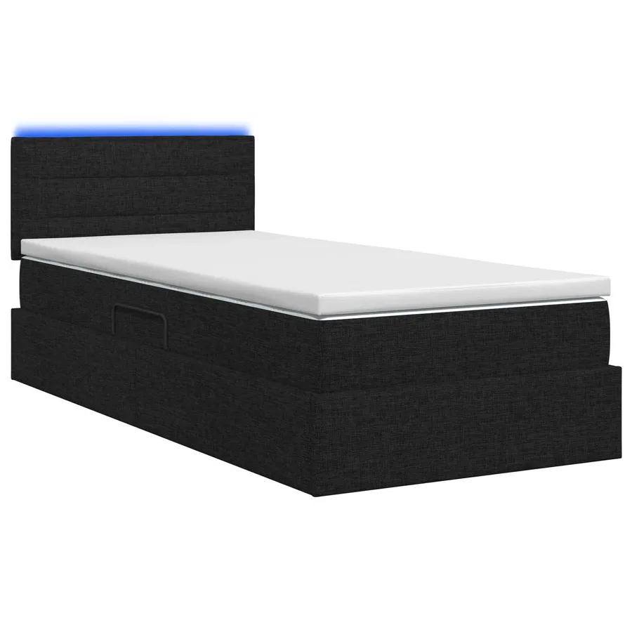 Lit de rangement LED avec matelas Noir 90 x 200 cm Tissu - 7