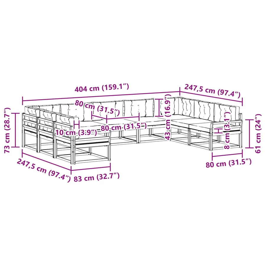 Ensemble de canapés d'extérieur 9 pcs Blanc et gris clair - 8