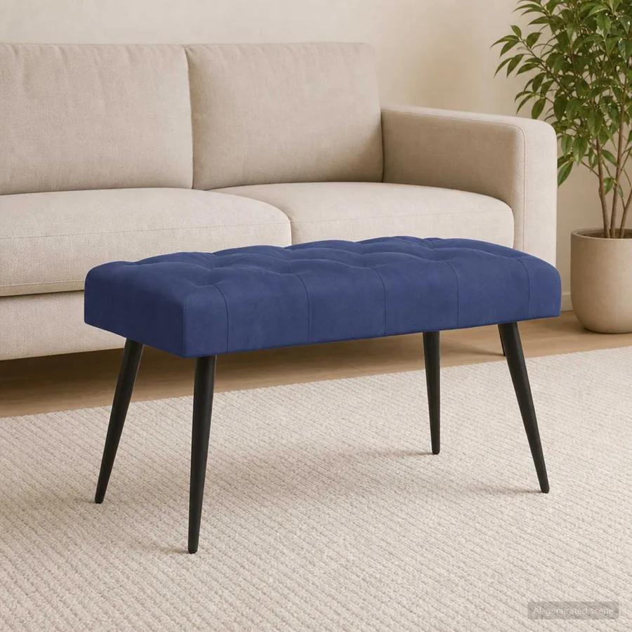 Banc avec capitonnage bouton Bleu police 80 x 40 x 46 cm - 3