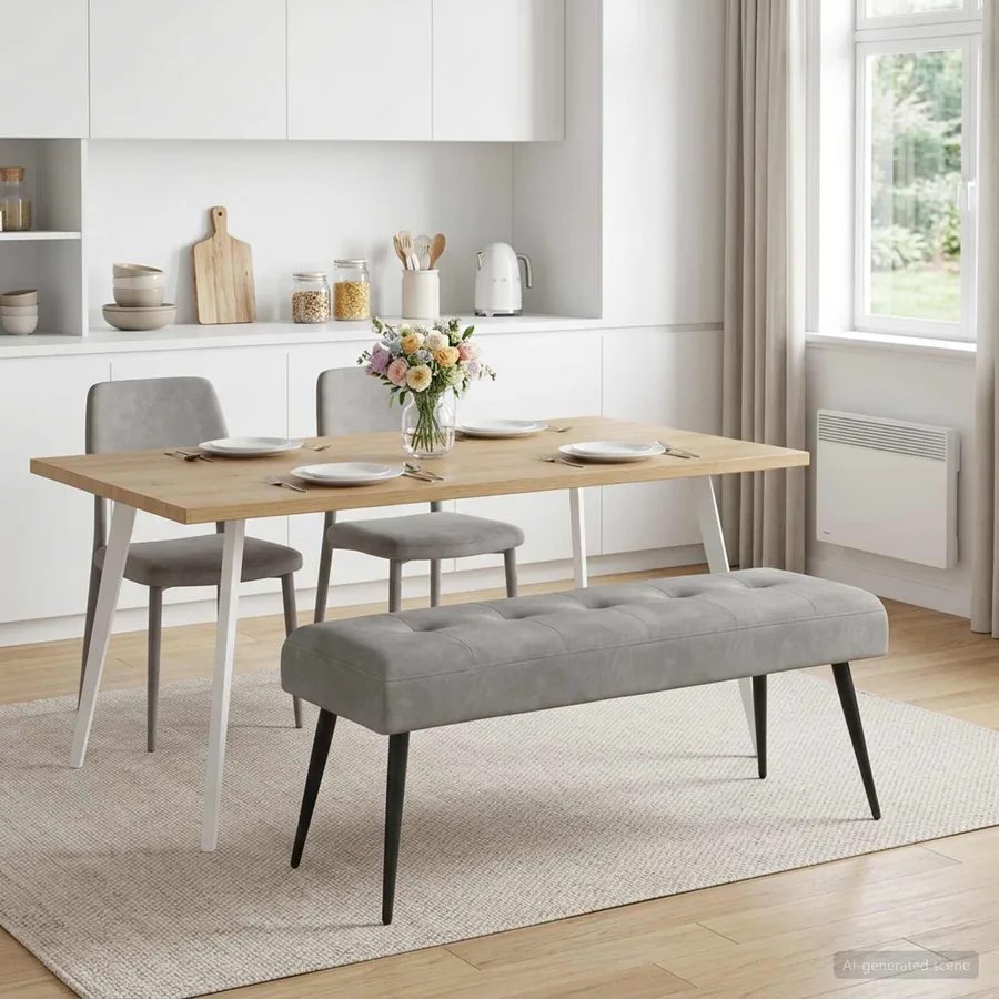 Banc avec capitonnage bouton Gris clair 110 x 40 x 46 cm - 4