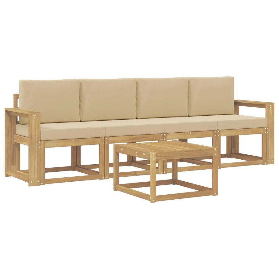Ensemble de canapés d'extérieur 5 pcs Blanc et Beige - 2
