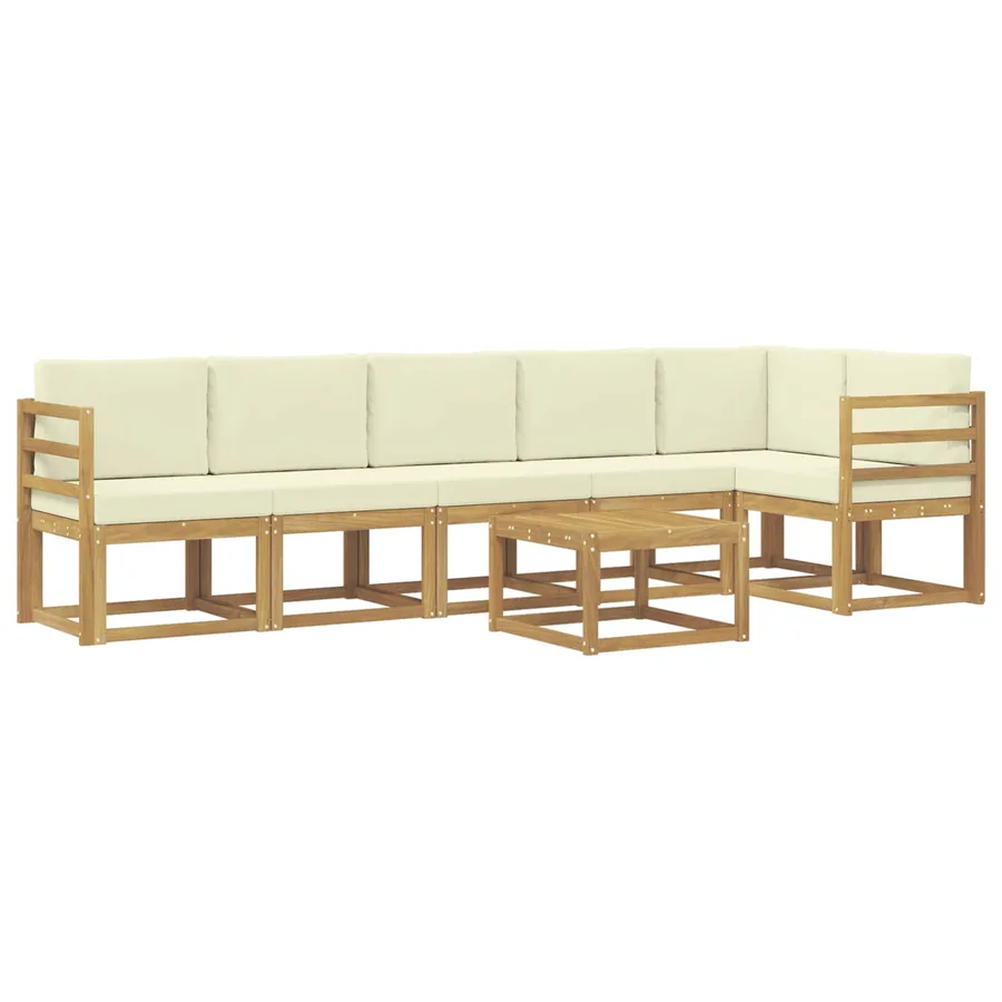 Ensemble de canapés d'extérieur 7 pcs Blanc et crème Polyester - 2