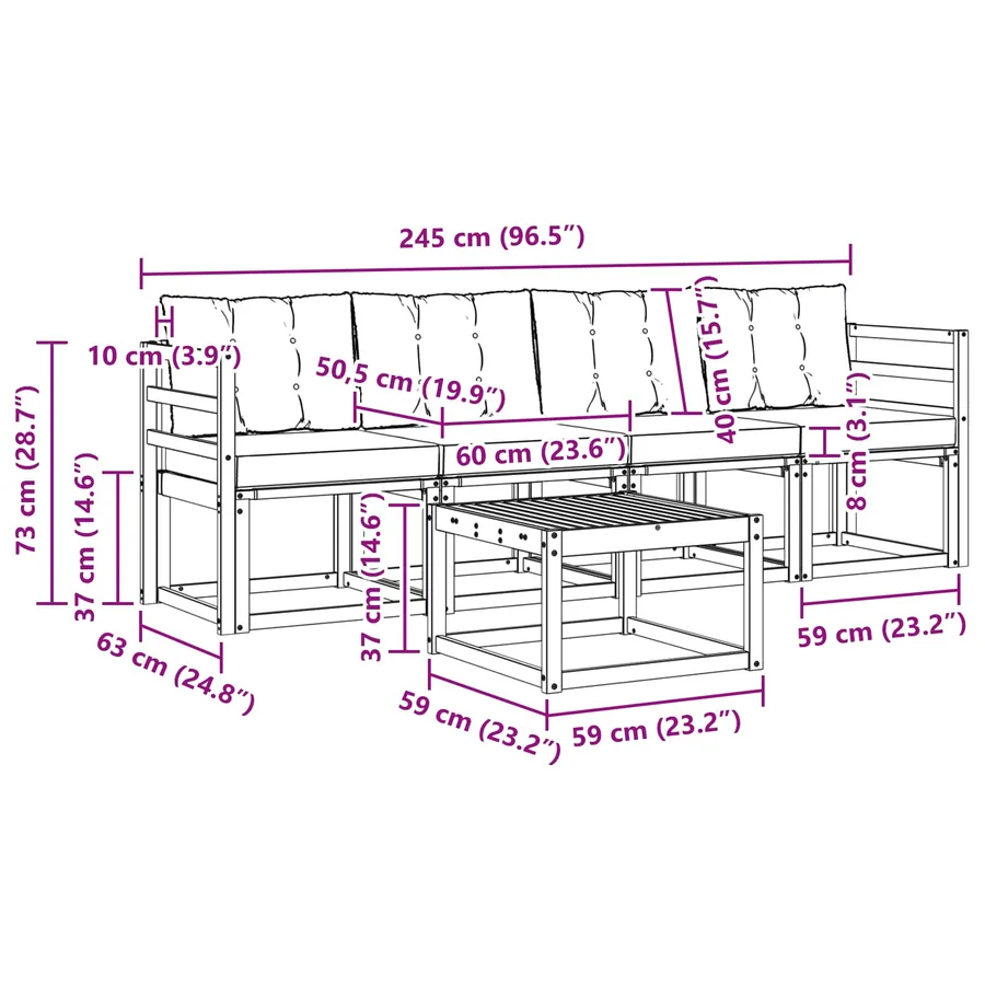 Ensemble de canapés d'extérieur 5 pcs Blanc et gris clair - 7