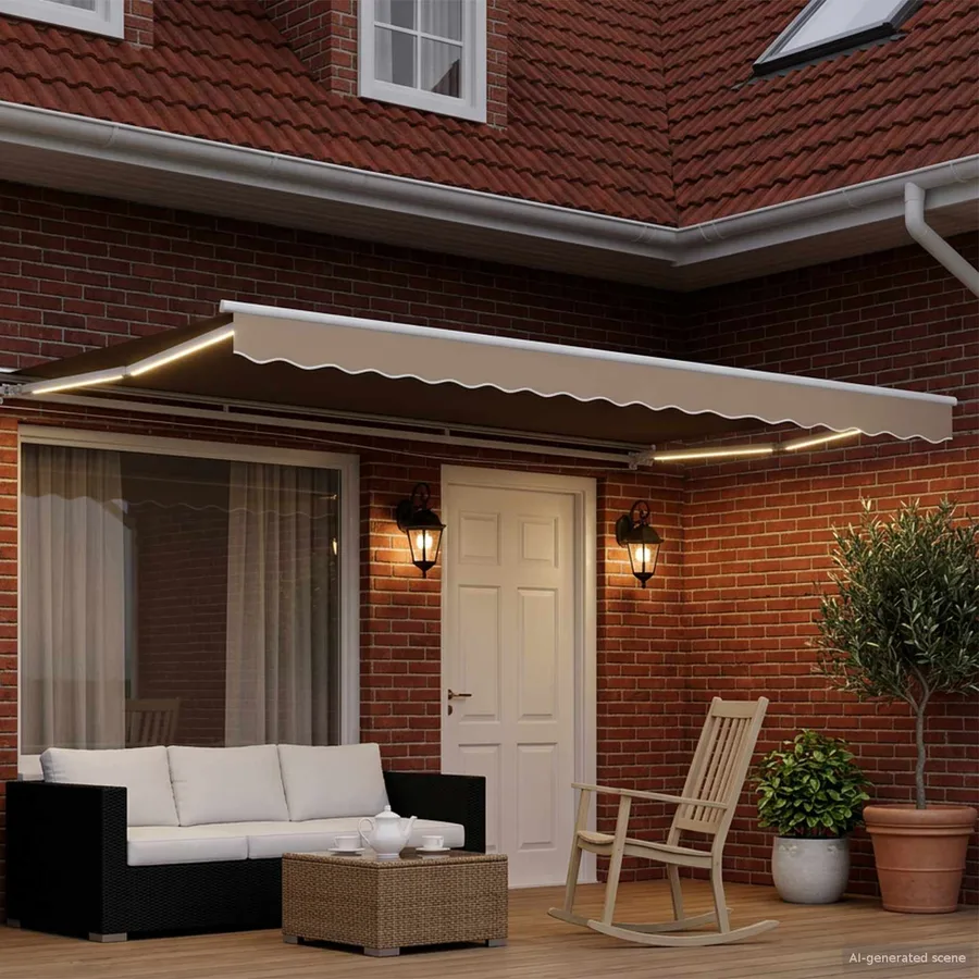 Auvent rétractable électrique Beige et blanc 5 × 3,5 m - 3