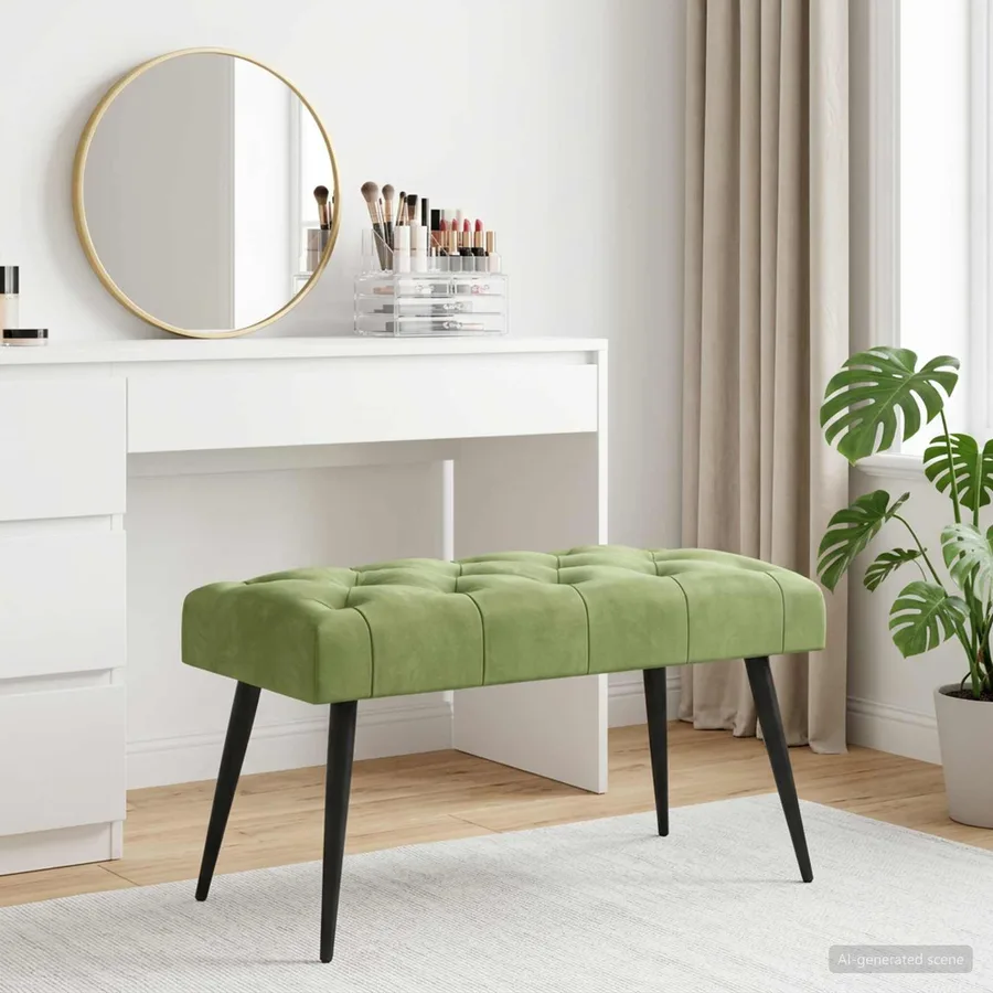 Banc avec capitonnage bouton Vert clair 80 x 40 x 46 cm Velours - 4