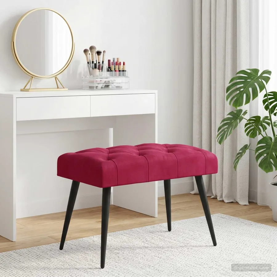Banc avec capitonnage bouton Bordeaux 60 x 40 x 45 cm Velours - 4