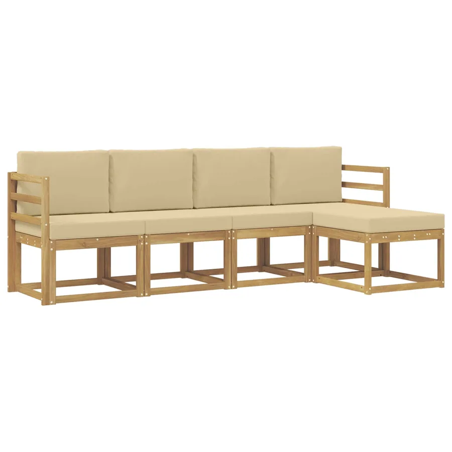 Ensemble de canapés d'extérieur 5 pcs Blanc et Beige - 2