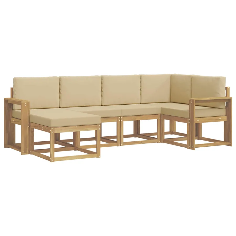 Ensemble de canapés d'extérieur 6 pcs Blanc et Beige Polyester - 2