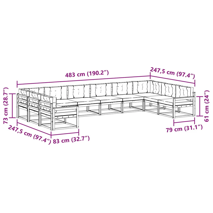 Ensemble de canapés d'extérieur 10 pcs Blanc et anthracite - 8