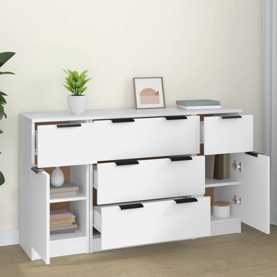 Buffets 3 pcs Blanc Bois d'ingénierie - 3