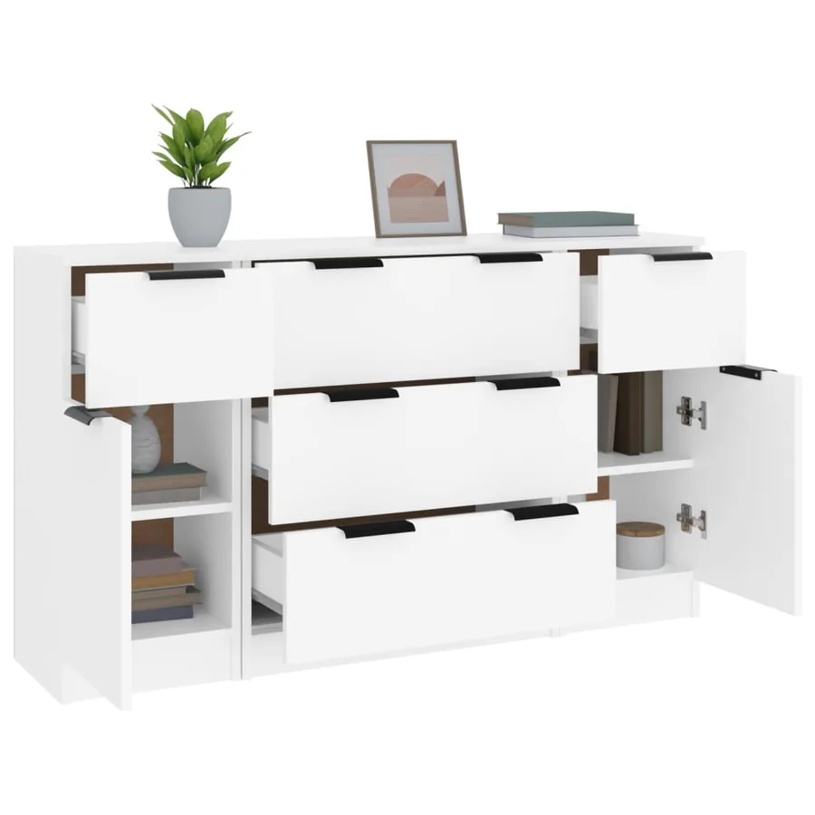 Buffets 3 pcs Blanc Bois d'ingénierie - 4