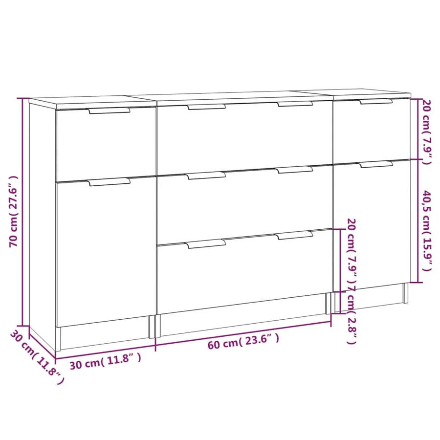 Buffets 3 pcs Blanc Bois d'ingénierie - 7