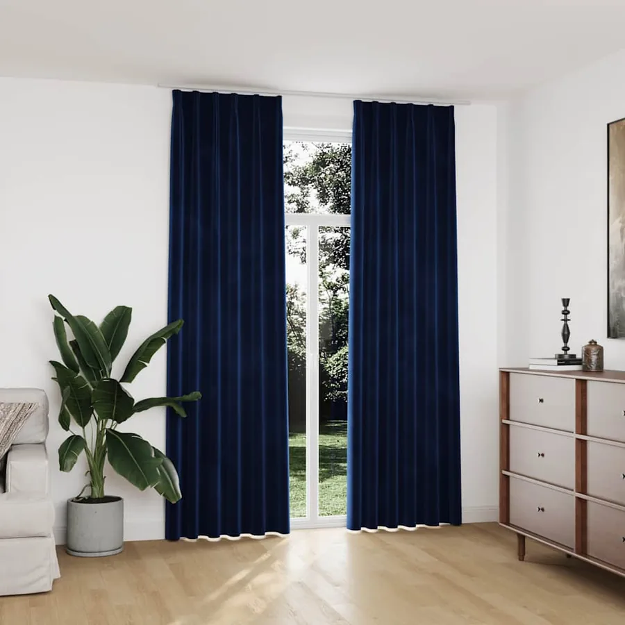 Rideaux occultants et crochet 2pcs Velours Bleu foncé 140x245cm