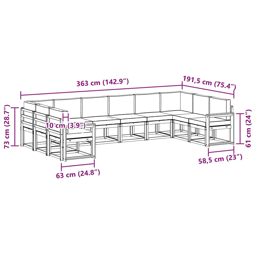 Ensemble de canapés d'extérieur 10 pcs Blanc et anthracite - 8