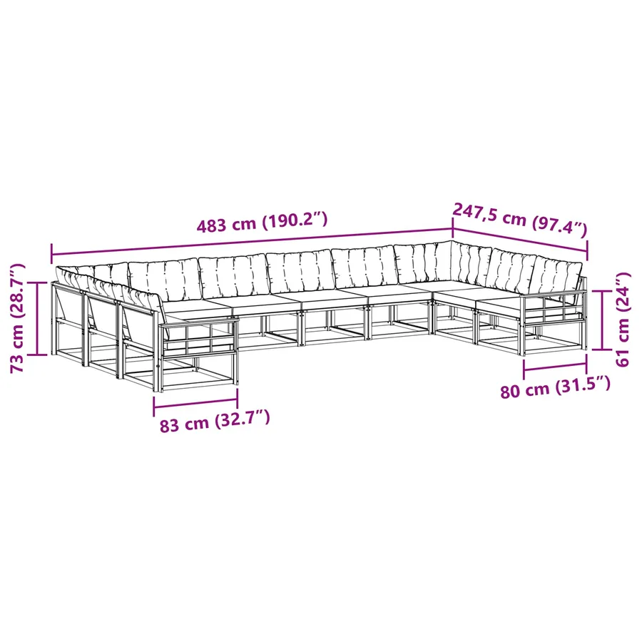 Ensemble de canapés d'extérieur 10 pcs Blanc et gris clair - 9