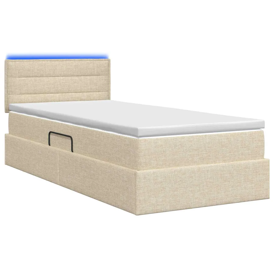 Lit de rangement LED avec matelas Crème 90 x 200 cm Tissu - 7
