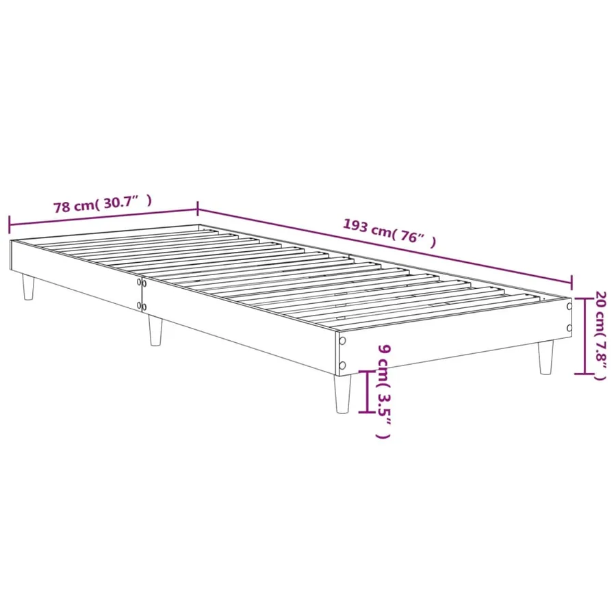 Cadre de lit sans matelas blanc 75x190 cm bois d'ingénierie - 9