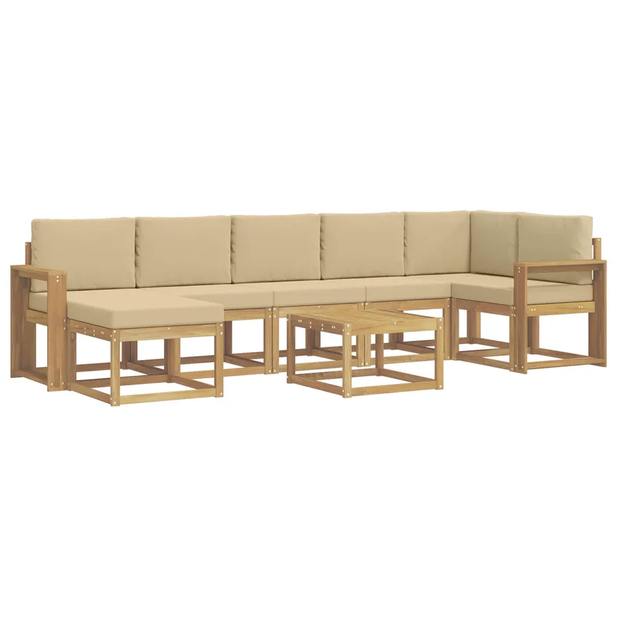 Ensemble de canapés d'extérieur 8 pcs Blanc et Beige Polyester - 2