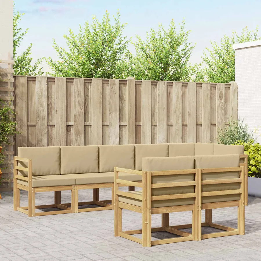 Ensemble de canapés d'extérieur 8 pcs Blanc et Beige Polyester