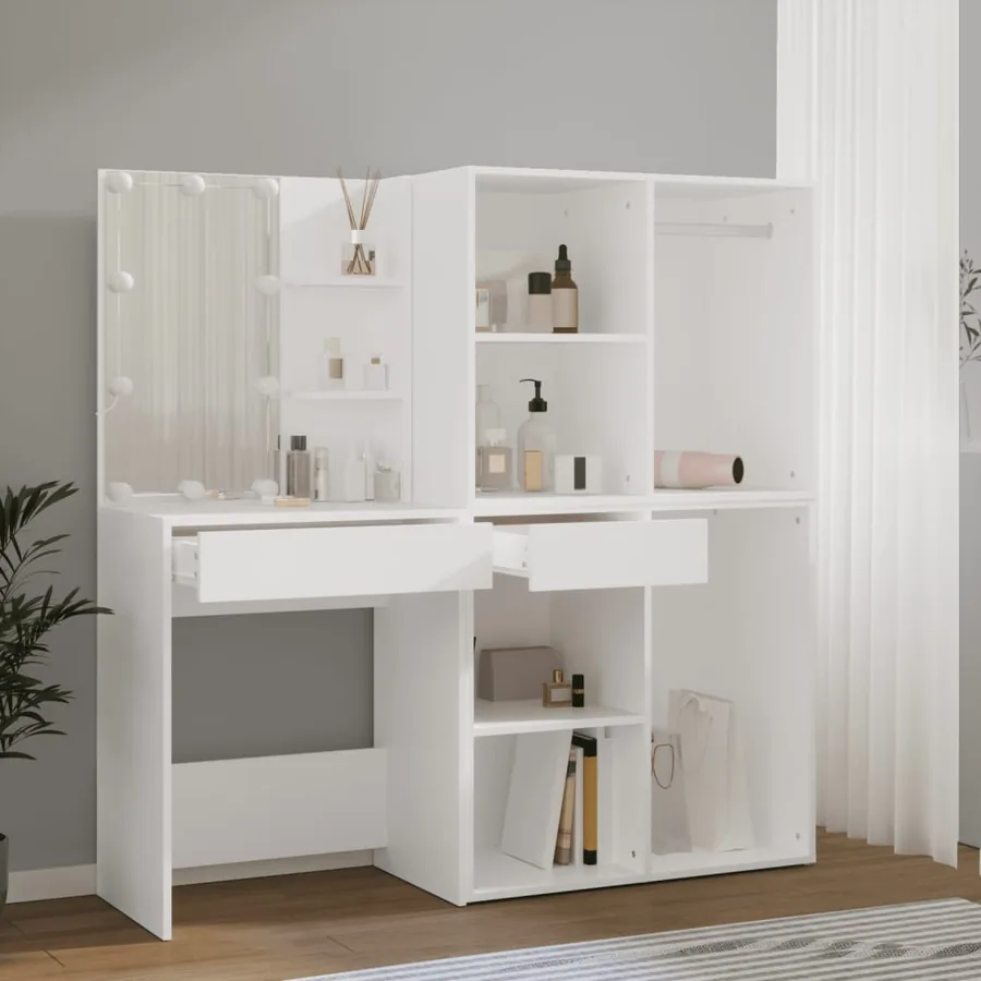 Coiffeuse à LED avec 2 armoires Blanc Bois d'ingénierie - 5