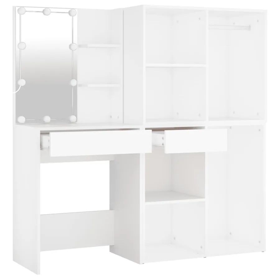 Coiffeuse à LED avec 2 armoires Blanc Bois d'ingénierie - 6